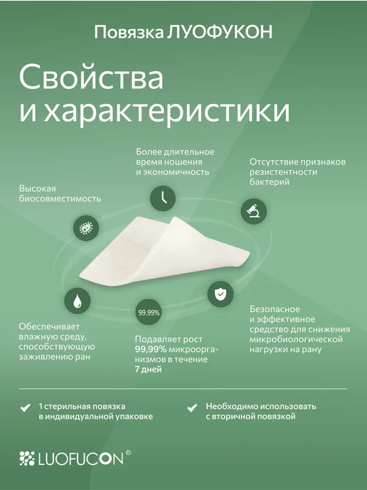 LUOFUCON Повязка альгинатная с ПГМБ, 10Х10 см, 15x15 см, фото 4