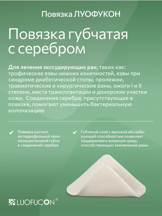 LUOFUCON Повязка губчатая с серебром, 10Х10 см, 10x10 см, фото 2