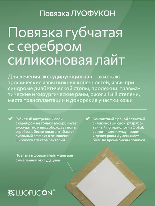 LUOFUCON Повязка губчатая силиконовая с серебром с адгезивными краями…, серебристый, фото 2