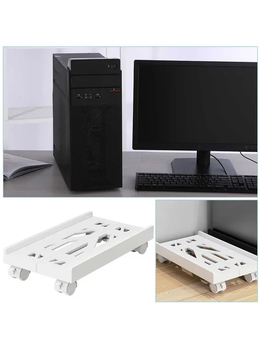 Подставка для ПК с 4 колесами, держатель CPU, белый, белый, фото 3
