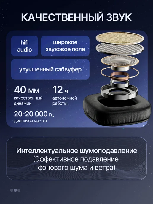 HeadPlay Наушники беспроводные с микрофоном накладные для телефона, черный, фото 2