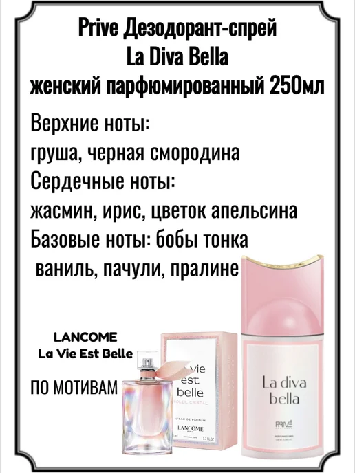 PRIVE PERFUMES Дезодорант парфюм-спрей Diva Bella женский 250мл, 250 мл, фото 2