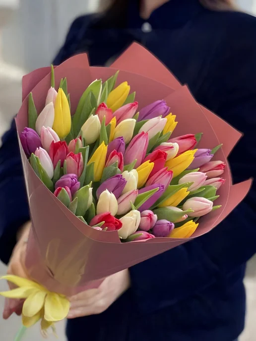 ROZA4U Букет живых цветов из 51 тюльпана, фиолетовый, фото 2