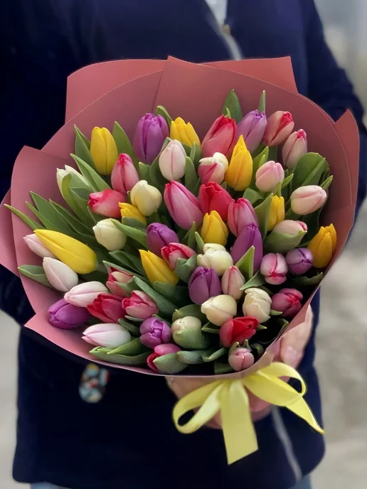 ROZA4U Букет живых цветов из 51 тюльпана, фиолетовый, фото 3