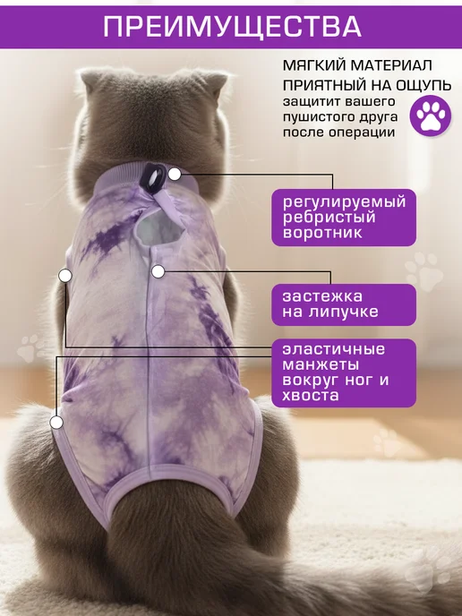 KuzShoP Попона послеоперационная для кошек и собак мелких пород, фиолетовый, фото 2