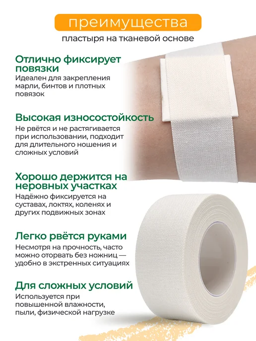 Mediz Лейкопластырь рулонный на тканевой основе 2,5x500 см 3шт, 2.5x500 см, 3 шт, фото 3