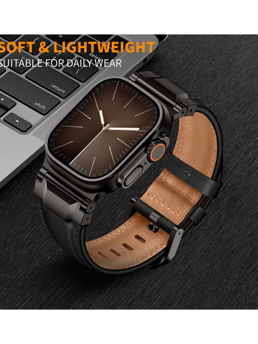 Mеталл+Кожа pемень Для Apple watch 44-45-46-49mm Band, вариант, фото 8