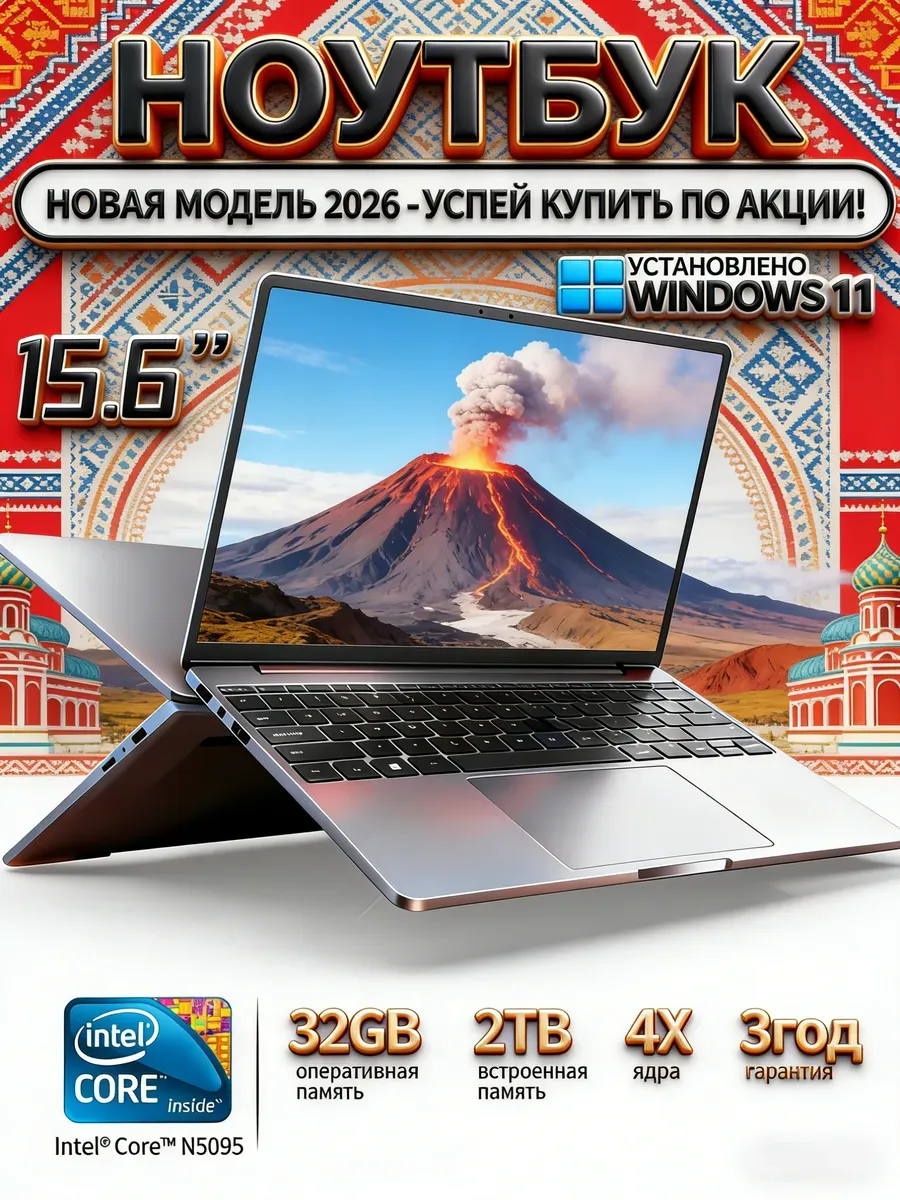 Ноутбук 32ГБ 2TБ Windows 11 Intel Для Игр