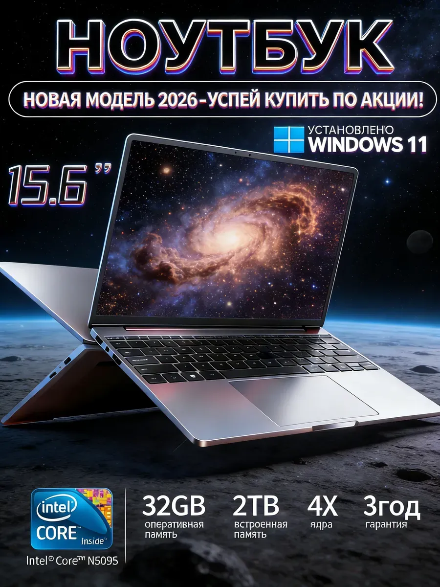 Производительный Ноутбук 32ГБ 2TБ Для Учебы Intel Windows 11
