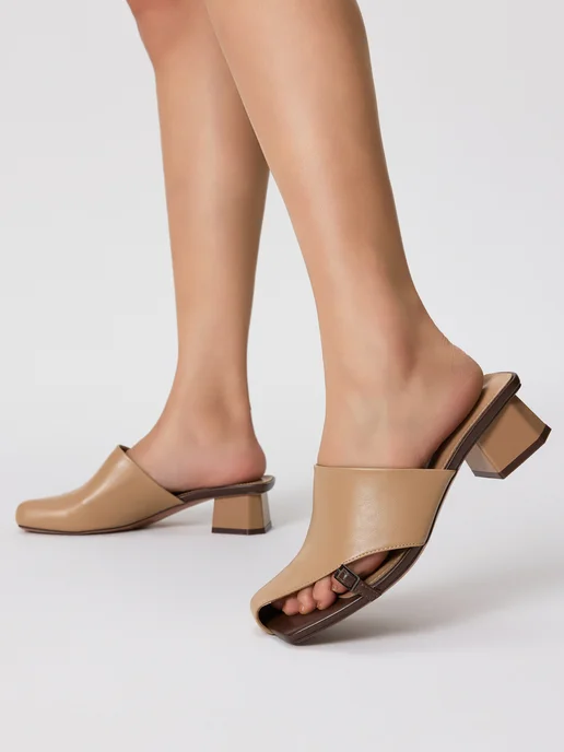 STARRIER Сабо на каблуке женские, коричневый, фото 4