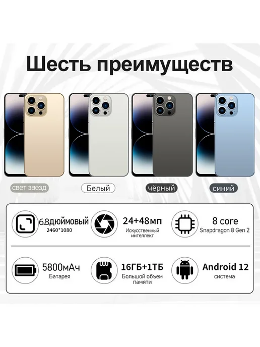 Смартфон Pro Max I16 Pro Max 16/16 ГБ, белый, фото 3