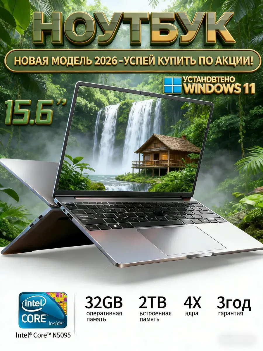 Ноутбук 32ГБ 2ТБ мощный Win11 Pro IPS для учебы