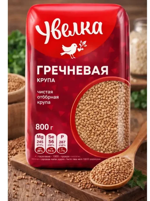 Увелка Гречка 1 пачка 800 грамм, крупа гречневая, 1 пачка 800 грамм, фото 2