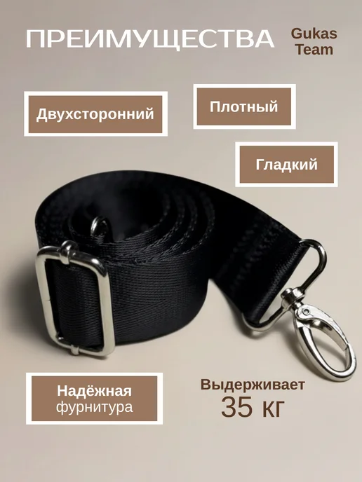 GUKASTEAM Ремень для сумки через плечо черный на карабине текстильный, черный, фото 3
