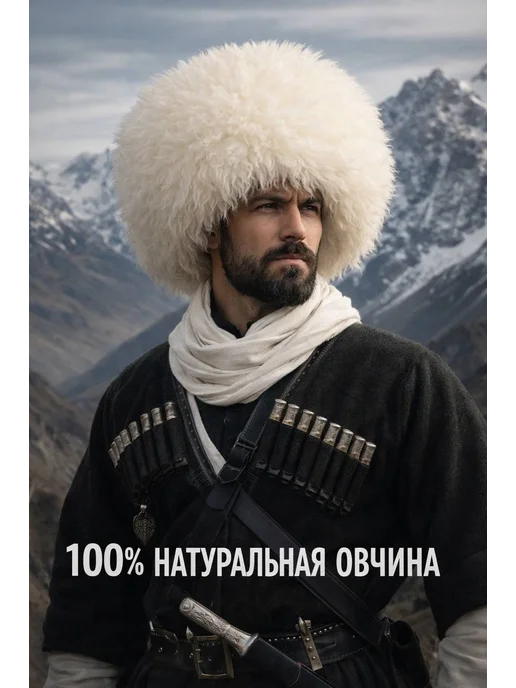Папаха шапка меховая кавказская, белый