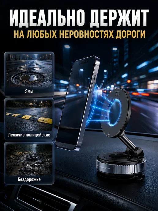 Магнитный автомобильного держатель для телефона, черный, фото 5