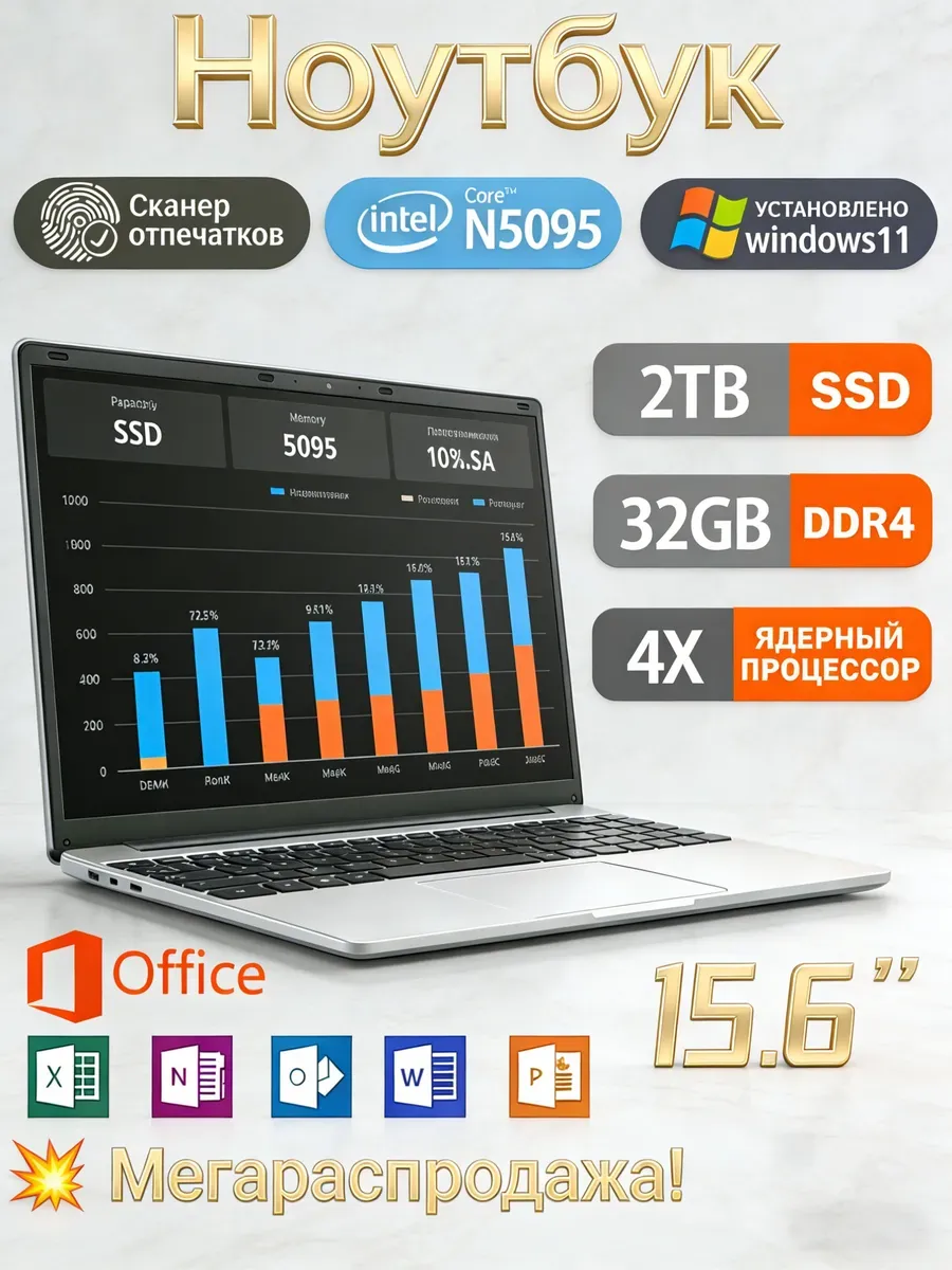 SSD 32ГБ 2ТБ Ноутбук премиальный 15.6 Windows 11 Pro HP 740725657 купить за 21 873 ₽ в интернет‑магазине Wildberries