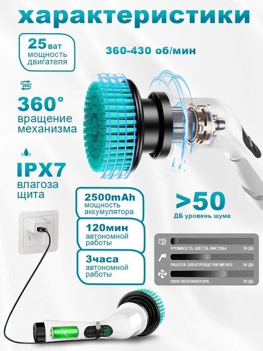 Электрическая щетка для уборки 14 в 1, белый, фото 3