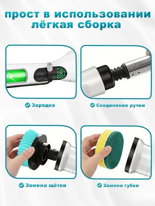 Электрическая щетка для уборки 14 в 1, белый, фото 5