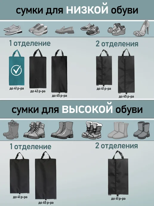 Оникс Сумка для сменной обуви до 41 размера, черный, фото 2