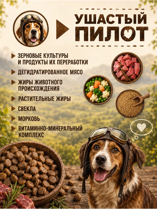 Сухой корм Ушастый Пилот Ассорти для собак, 11,1 кг, фото 2