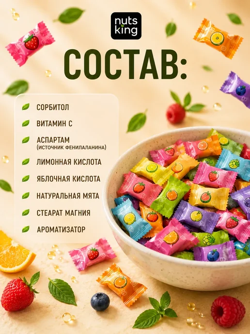 Конфеты без сахара драже с витамином С 500 гр, 500 г, фото 8