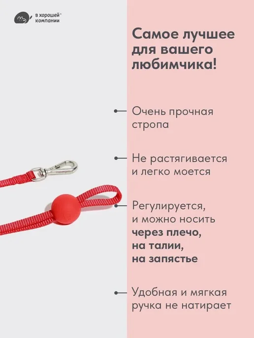 IN GOOD COMPANY Поводок регулируемый для собак мелких пород (S) 3м, 3 м, фото 3