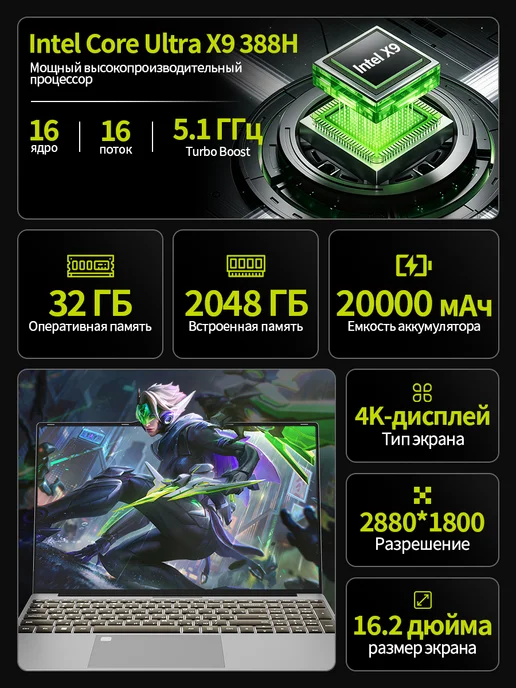 Intel Core i7 Игровой Ноутбук для игр мощный, 32ГБ 1ТБ,15.6“, 32 ГБ, 1 ТБ, фото 2