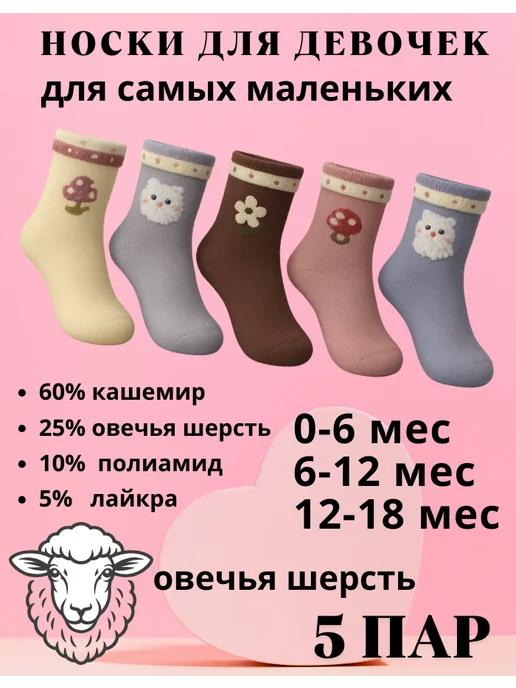 Panda socks Носки детские для новорожденных со стопперами, набор 5 пар, синий