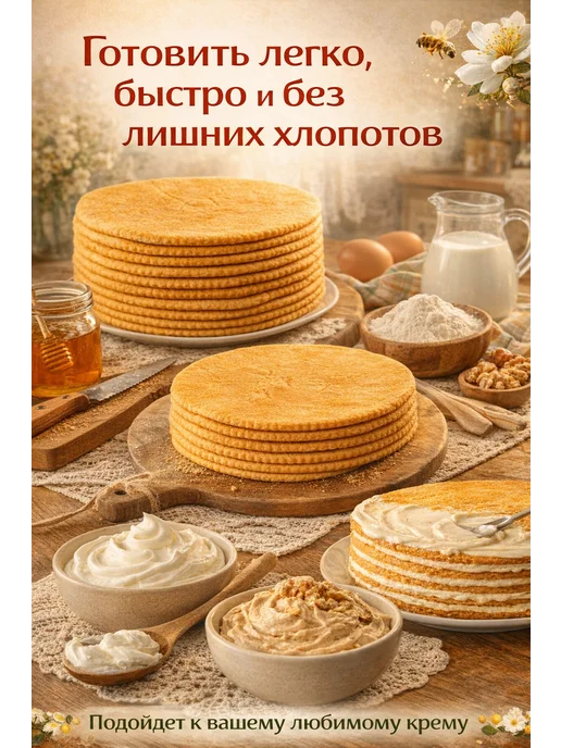 ЮжДаг Коржи медовые для бенто торта 10шт 20 см, 10 шт, фото 4
