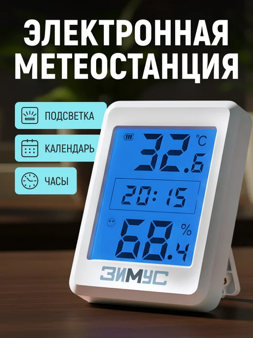 Зимус Погодная станция настольная ЗТ-030 с часами, синий