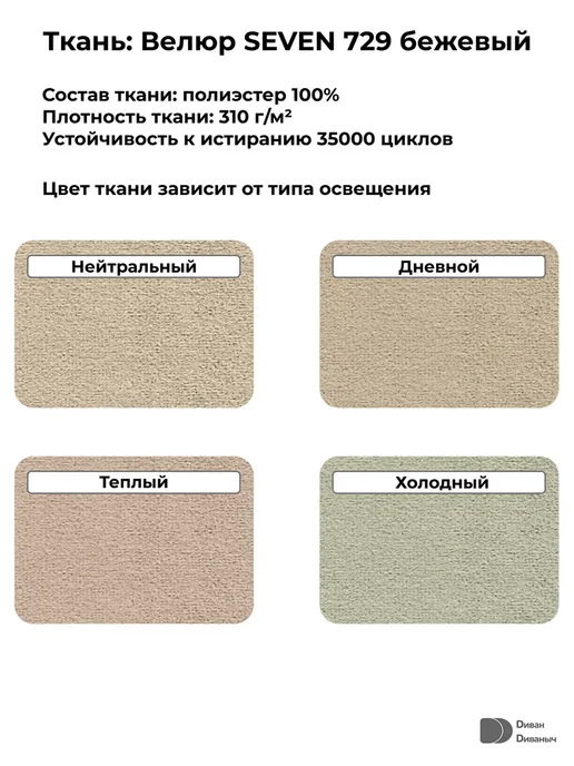 Диван Диваныч Кушетка Парма, раскладная, ткань велюр, бежевый, фото 8