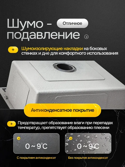 Мойка для кухни из нержавеющей стали 50х50CM, серый, фото 7
