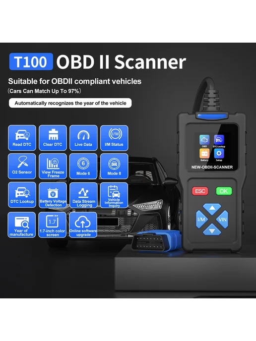 T100 автомобильный диагностический сканер OBD2, считыватель…, вариант, фото 2