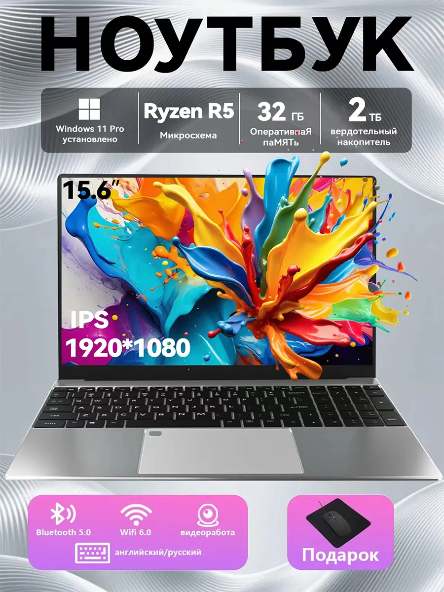 Ноутбук на AMD Ryzen R5 для работы, учёбы и игр 32+2048ГБ 743908251 купить за 31 338 ₽ в интернет‑магазине Wildberries
