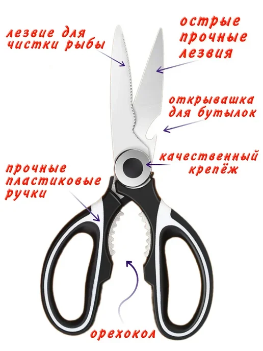 Ножницы кухонные универсальные хозяйственные для кухни, черный, фото 3