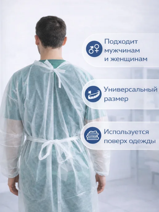Эстетик-Кемерово Халат одноразовый белый с поясом, белый, фото 3