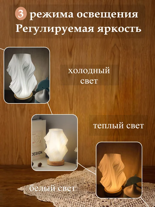 Светильник настольный ночник с абажуром для спальни, белый, фото 2