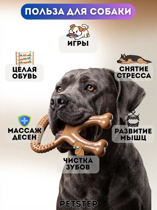 PETSTEP Жевательная игрушка для собак из нейлона Кость с ручкой, коричневый, фото 3