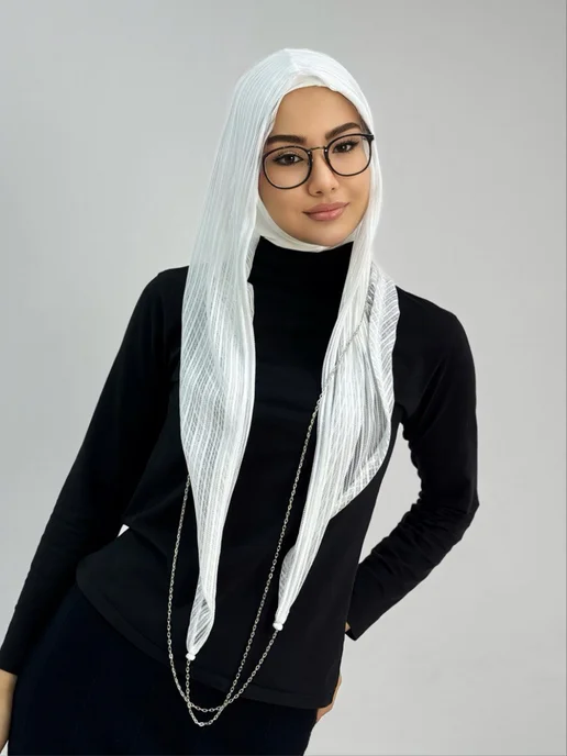 Arzu Bone Капор с цепочкой вязаный ажурный капюшон хиджаб, белый, фото 2