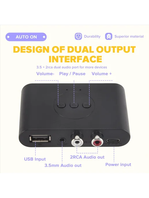 Аудиоприемник Bluetooth 5 3 NFC USB U Диск RCA 3 5 Мм Для Ав, вариант, фото 4