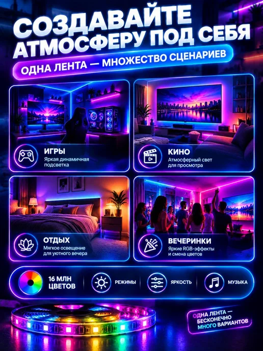 Han&K Светодиодная лента 20 метров RGB LED с пультом самоклеящаяся, 15 м, фото 6