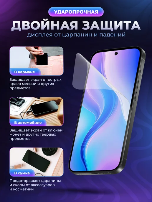 МобиТочка21 Защитная гидрогелевая пленка на экран Vivo Y27s, МобиТочка21 гидрогелевая на экран, фото 3