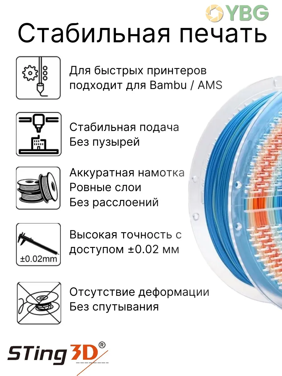 FlexPLA пластик для 3D принтера Синий + Оранжевый + Белый — фото 3