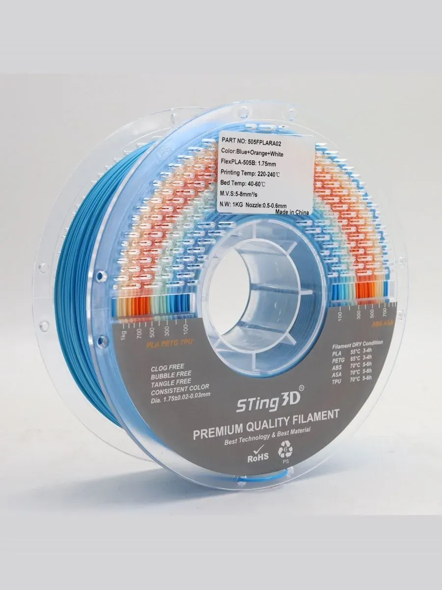 FlexPLA пластик для 3D принтера Синий + Оранжевый + Белый — фото 9