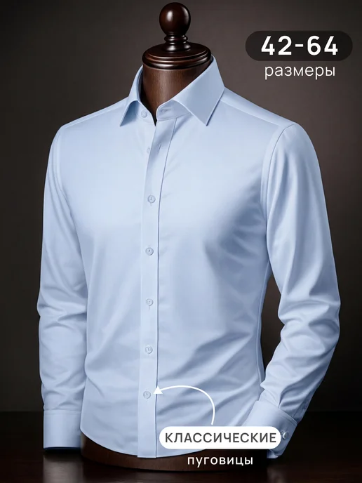ANTONETS Классическая однотонная рубашка с длинным рукавом, голубой