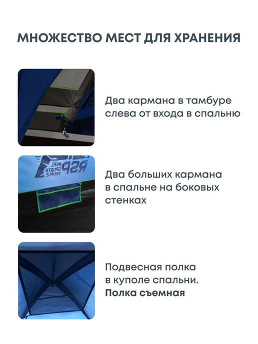 RSP Палатка туристическая 4-х местная Krewl 4 (зеленая), синий, фото 7