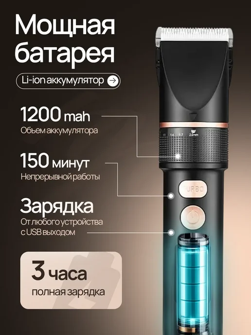 HEFFNER Профессиональная машинка для стрижки волос мужская, черный, фото 2