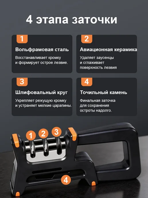 Точилка для ножей кухонных ножеточка ручная Алмаз, черный, фото 3