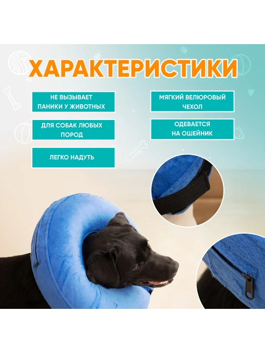 Ветеринарный воротник для животных, пчелка, размер S, синий, фото 4